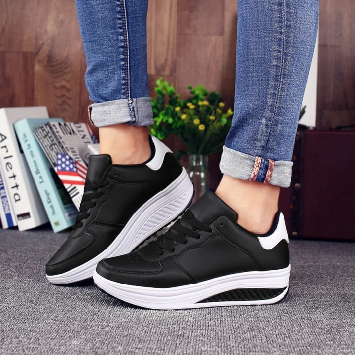 Orthopaedic Women's Sneakers in Black Leather - FlexiStep-Black-White-5-State of Style