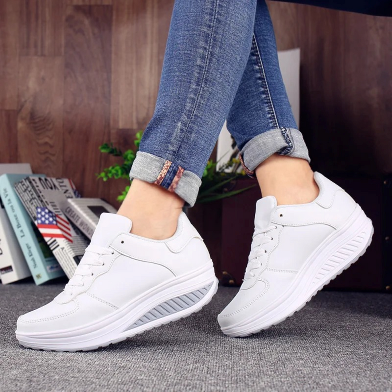 Orthopaedic Women's Sneakers in Black Leather - FlexiStep-White-5-State of Style
