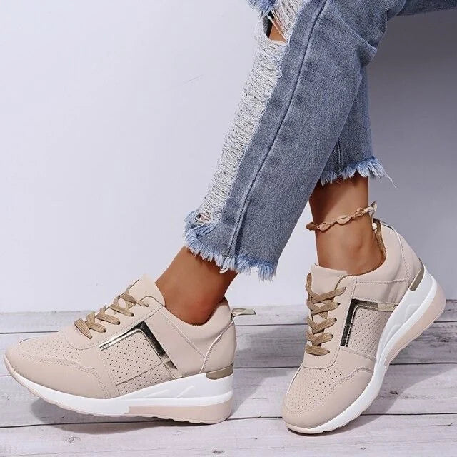 Orthopaedic women's sneakers with cushioning & arch support – Valora-Beige-3-State of Style