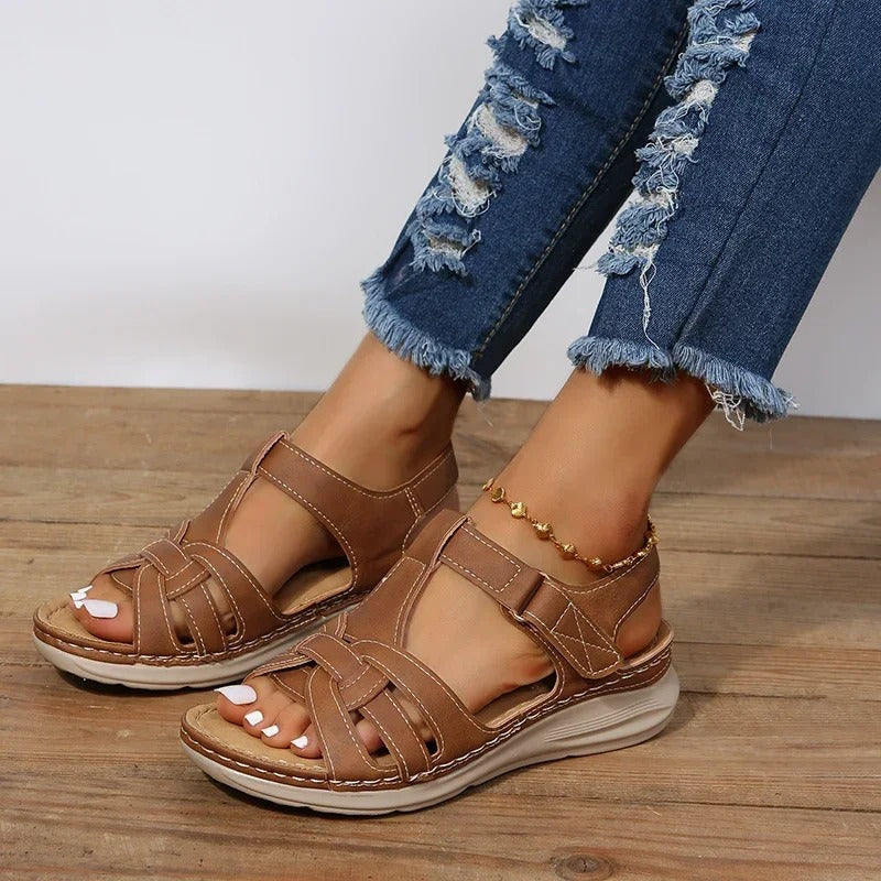 Orthopedic leather sandals for women – Emilia-Brown-3-State of Style
