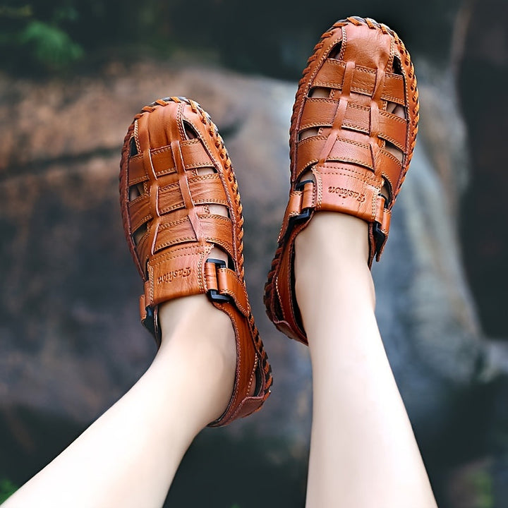 Orthopedische Bruin Geflochtener herensandaal - Lukas-Geel-CN38(EU38.5)-State of Style