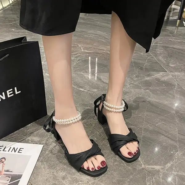 Orthopedische Parel Witte Hakken - Isabella-Zwart met parels-35-State of Style