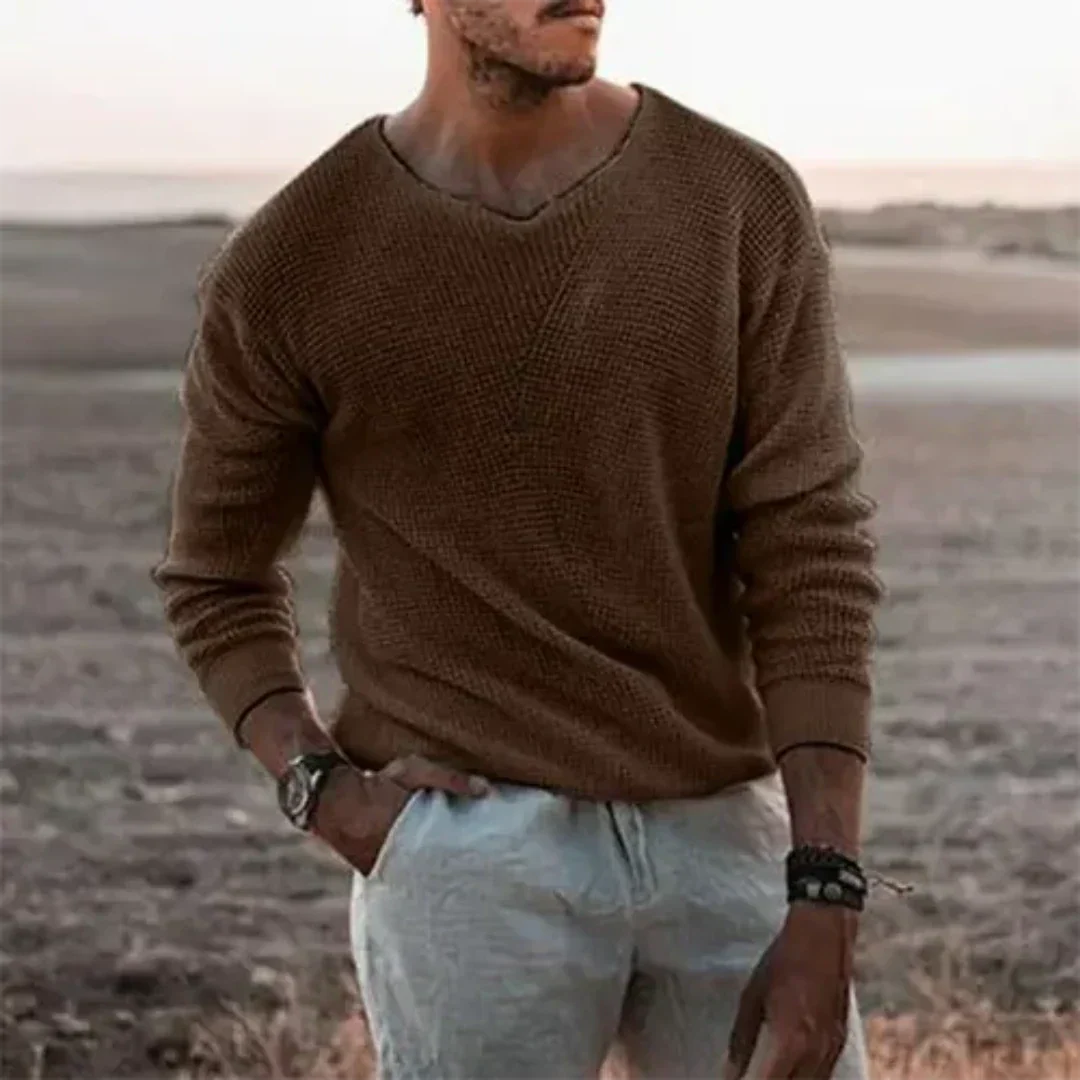 Warmer men's knitted jumper with long sleeves - Sigfried