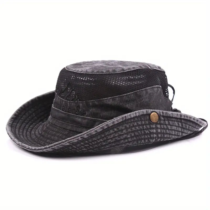 Outdoor Sun Hat with Adjustable Straps and Wide Brim – Solantra-Black-State of Style