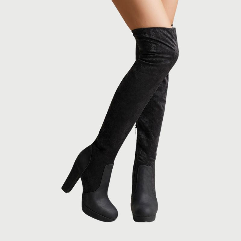 Over-the-Knee Boots with Block Heel - Isabella-Black-5-State of Style
