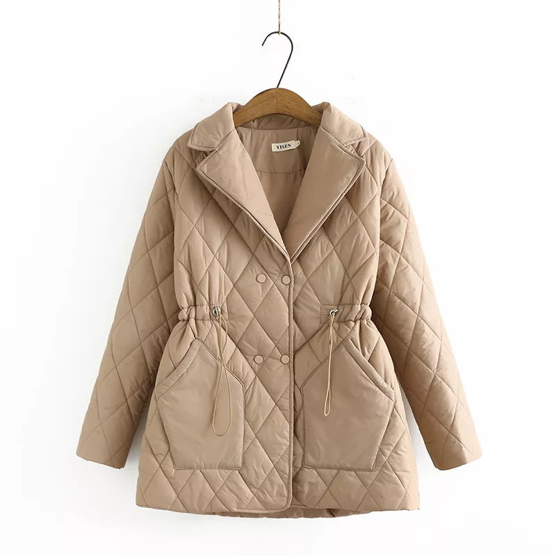 Oversized Argyle Patterned Padded Jacket | Stylish & Comfortable-KHAKI-XL-State of Style