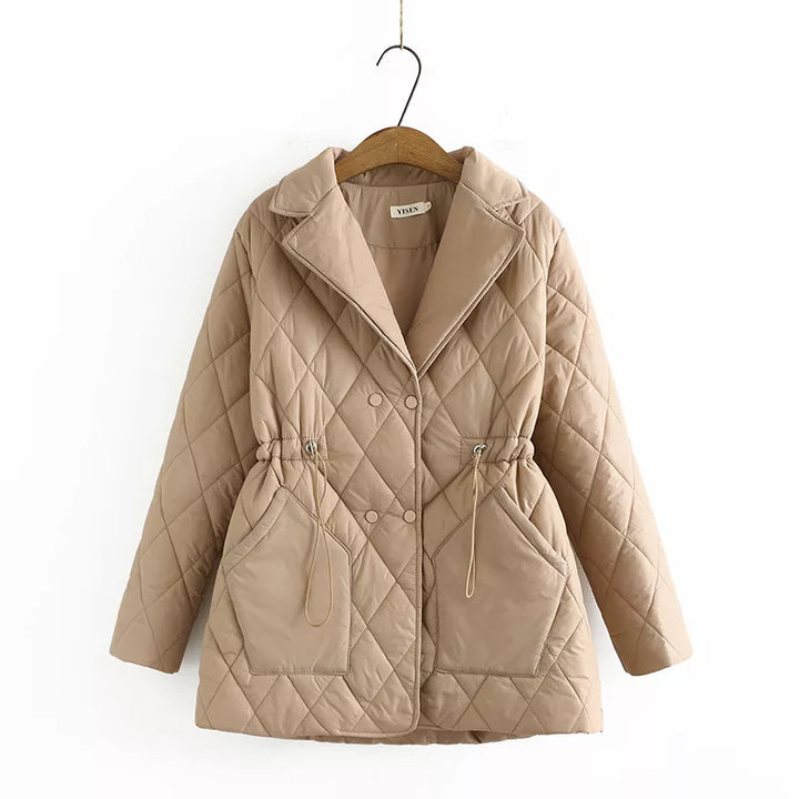 Oversized Argyle Patterned Padded Jacket | Stylish & Comfortable-KHAKI-XL-State of Style