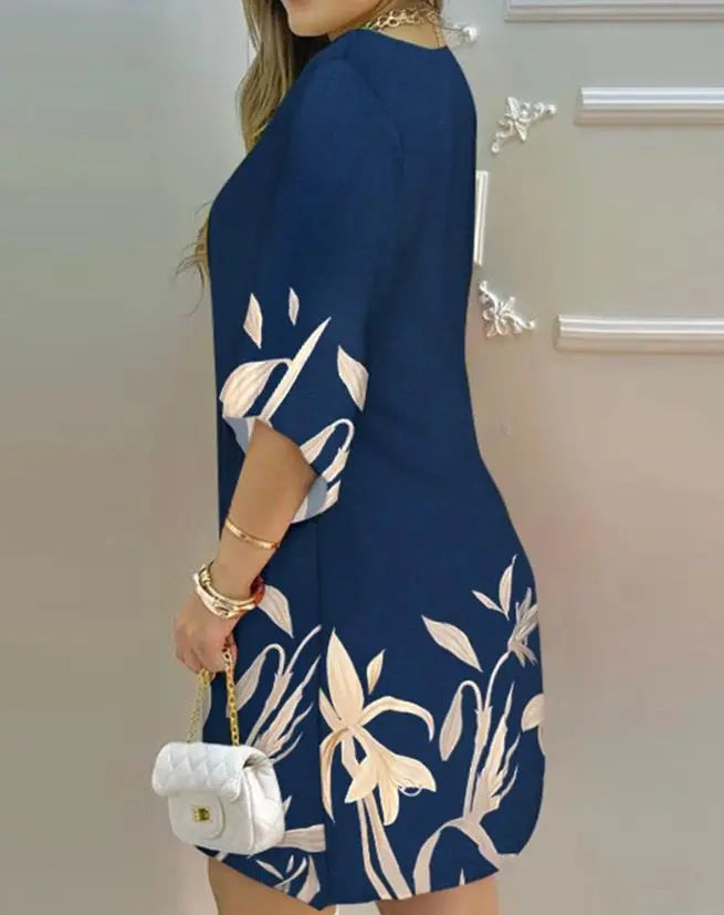 Oversized Casual Dress with Botanical Print-S-State of Style
