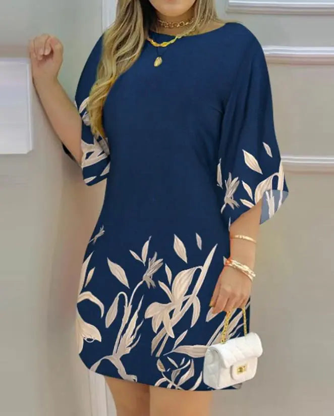Oversized Casual Dress with Botanical Print-S-State of Style