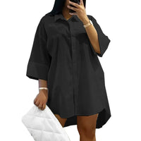 Oversized Casual Shirt Dress-Black-L-State of Style