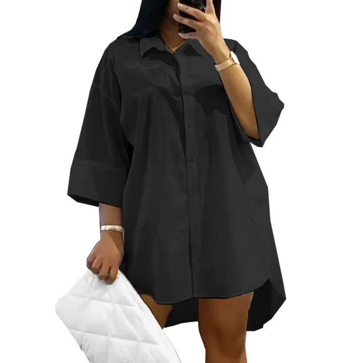 Oversized Casual Shirt Dress-Black-L-State of Style