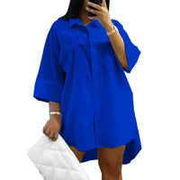 Oversized Casual Shirt Dress-Blue-L-State of Style