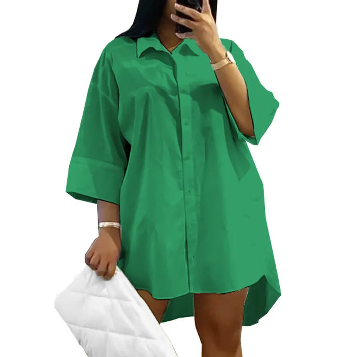 Oversized Casual Shirt Dress-Green-L-State of Style