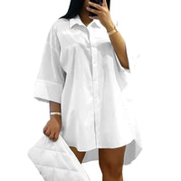 Oversized Casual Shirt Dress-White-L-State of Style