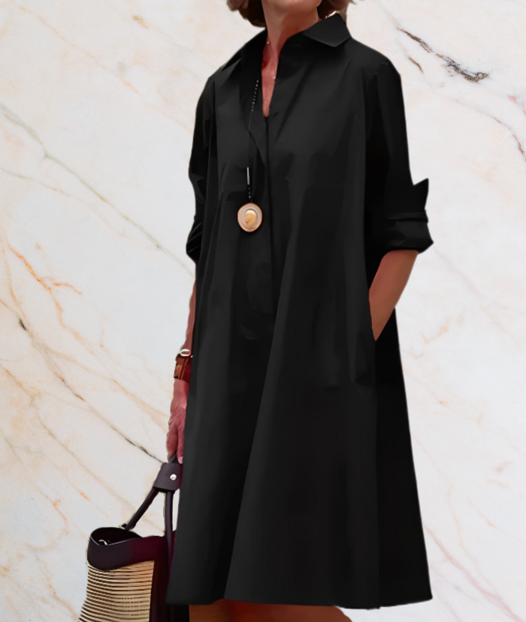Oversized Dress With Long Sleeves And Side Pockets-Black-XS-State of Style