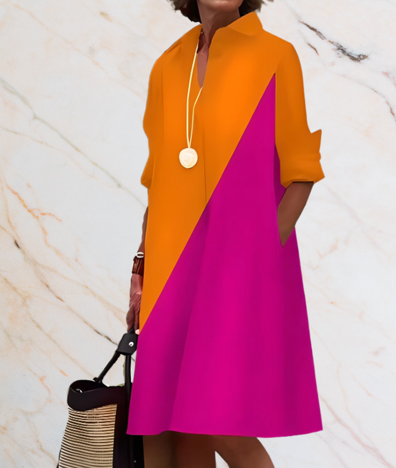 Oversized Dress With Long Sleeves And Side Pockets-Orange-Pink-XS-State of Style