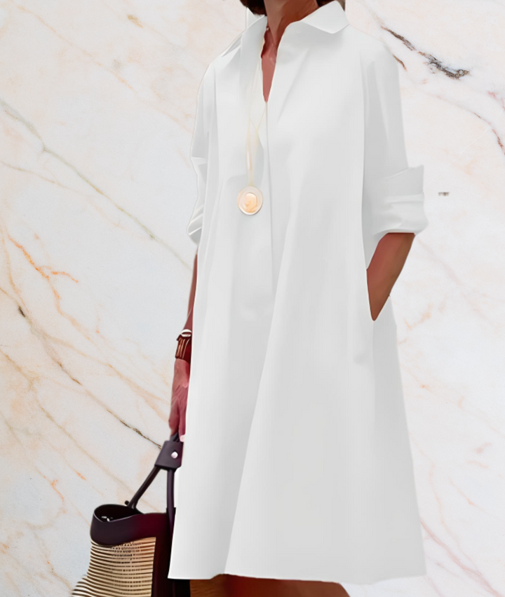 Oversized Dress With Long Sleeves And Side Pockets-White-XS-State of Style