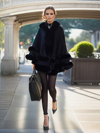Oversized Furry Cape Coat for Women - Fiona-Black-S-State of Style