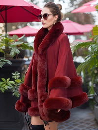 Oversized Furry Cape Coat for Women - Fiona-Burgundy-S-State of Style
