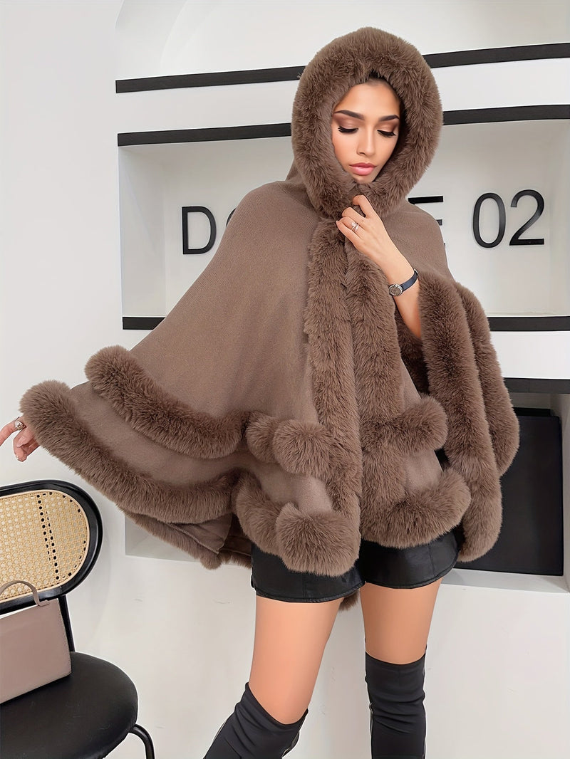 Oversized Furry Cape Jas for Women - Fiona-Brown-S-State of Style