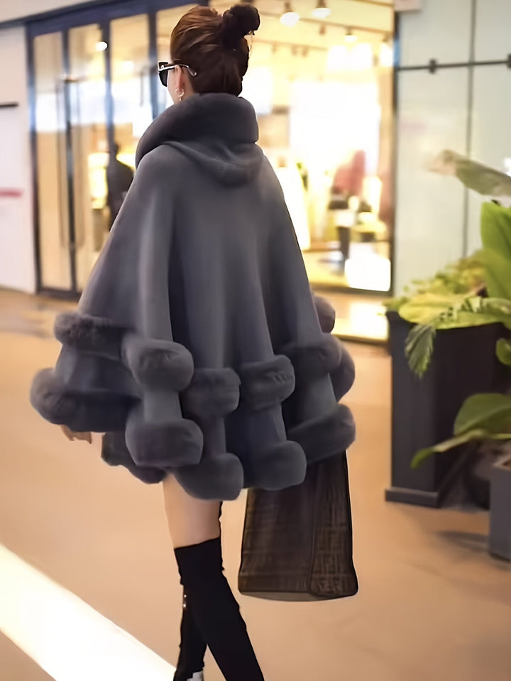 Oversized Furry Cape Jas for Women - Fiona-Grey-S-State of Style