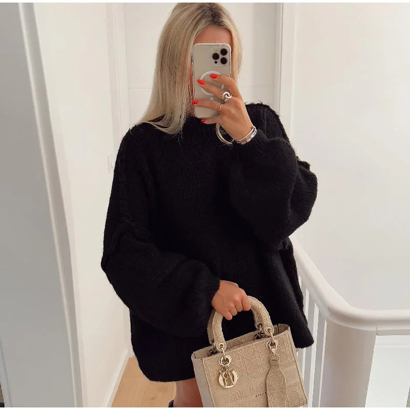 Oversized Knitted Women's Sweater - Mia-Black-S-State of Style