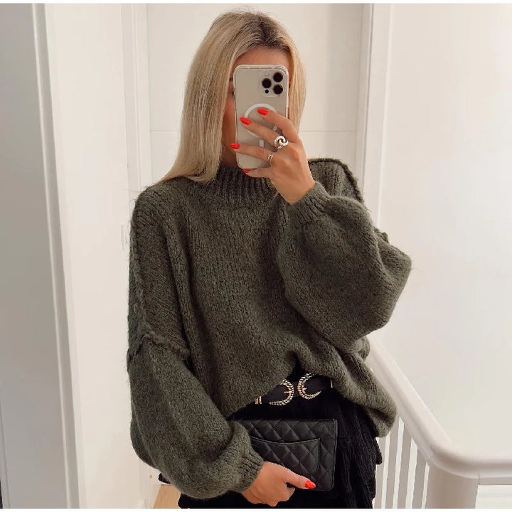 Oversized Knitted Women's Sweater - Mia-Green-S-State of Style
