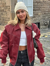 Oversized Leather Women's Jacket – Noor-Red-S-State of Style