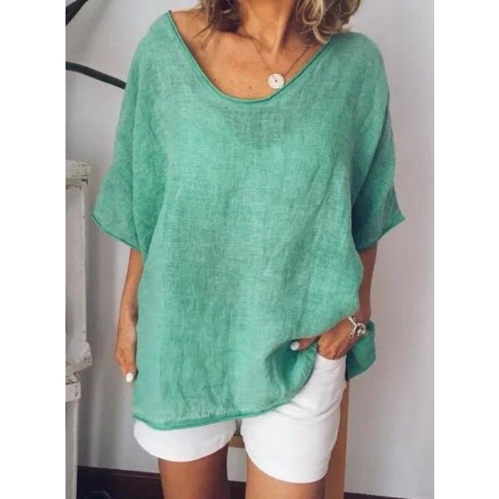 Oversized linen women's T-shirt – Elin-Black-S-State of Style