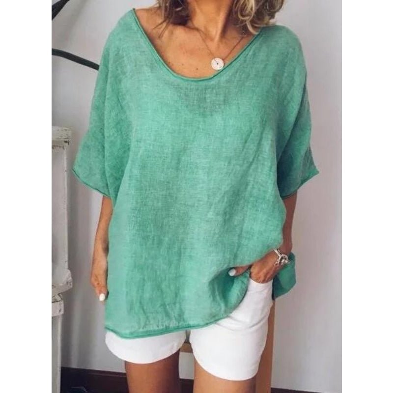 Oversized linen women's T-shirt – Elin-Black-S-State of Style
