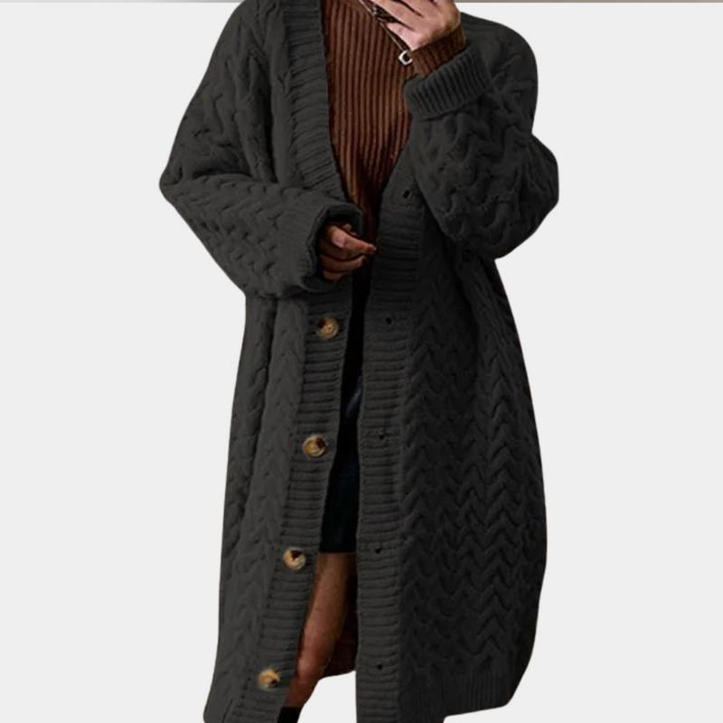 Oversized Long Knitted Women's Cardigan - Noémie-Black-XS-State of Style