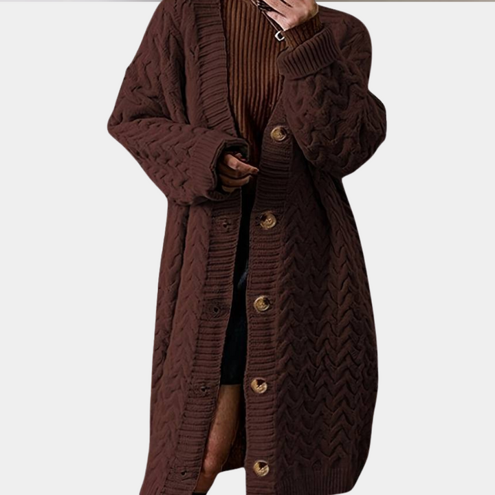 Oversized Long Knitted Women's Cardigan - Noémie-Brown-XS-State of Style