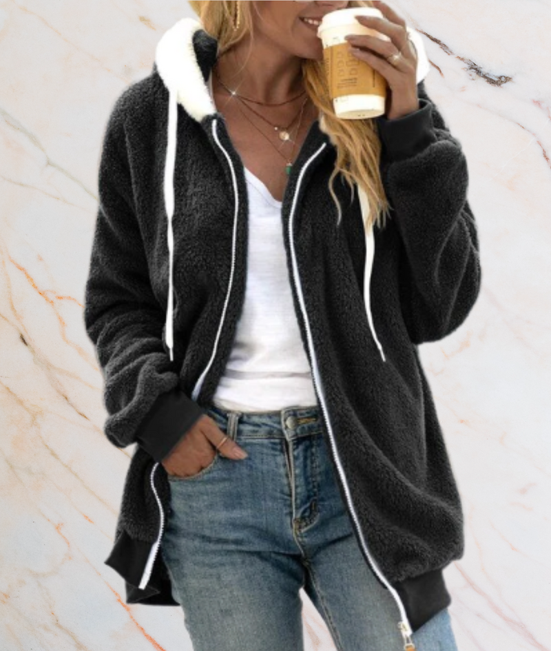 OVERSIZED Long Kunst Jacket with Zip-S-Black-State of Style