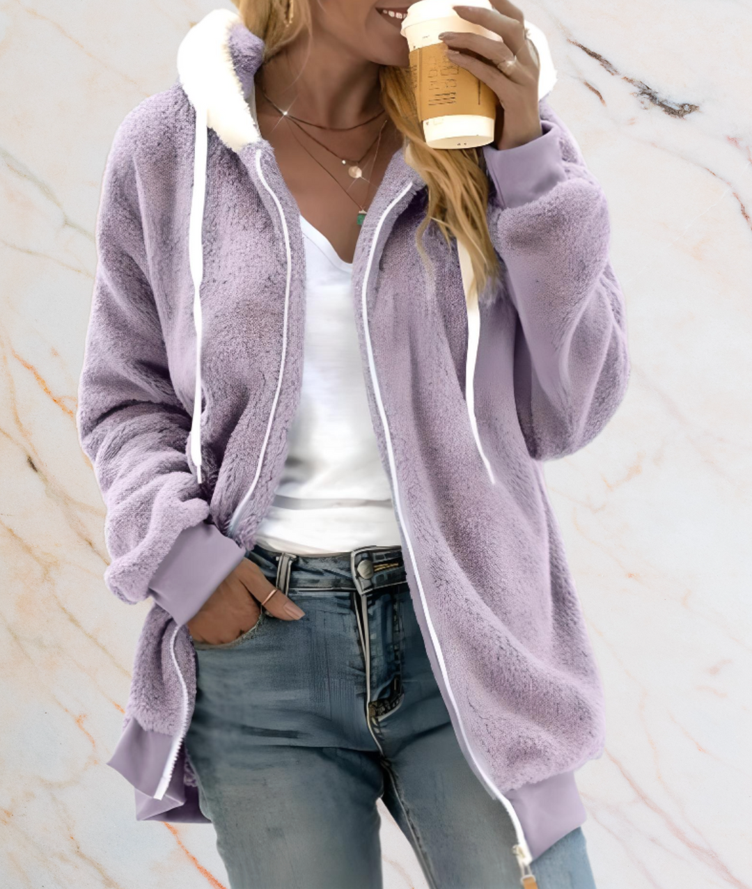 OVERSIZED Long Kunst Jacket with Zip-S-Lilac-State of Style