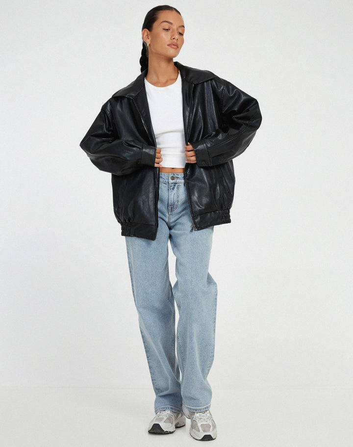 Oversized Loose Leather Women's Jacket – Yara-Black-XS-State of Style
