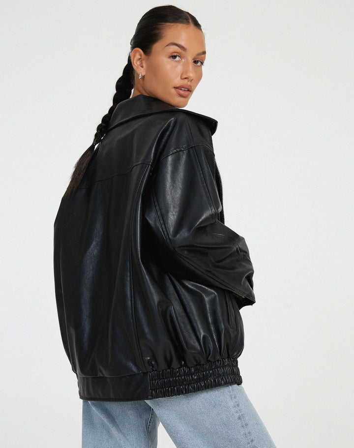Oversized Loose Leather Women's Jacket – Yara-Brown-XS-State of Style