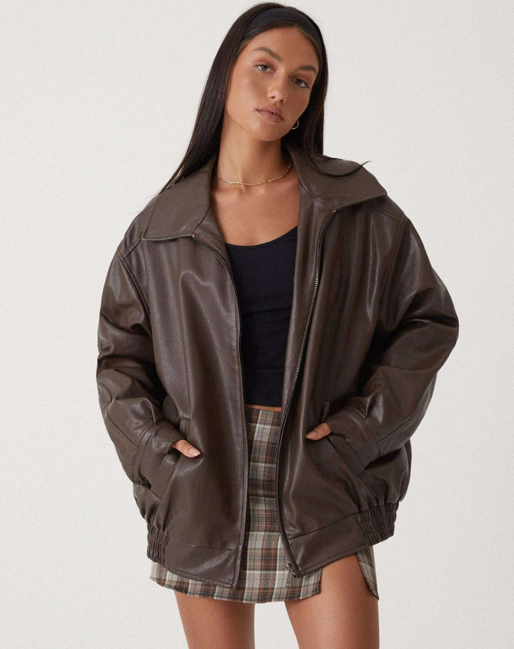 Oversized Loose Leather Women's Jacket – Yara-Brown-XS-State of Style