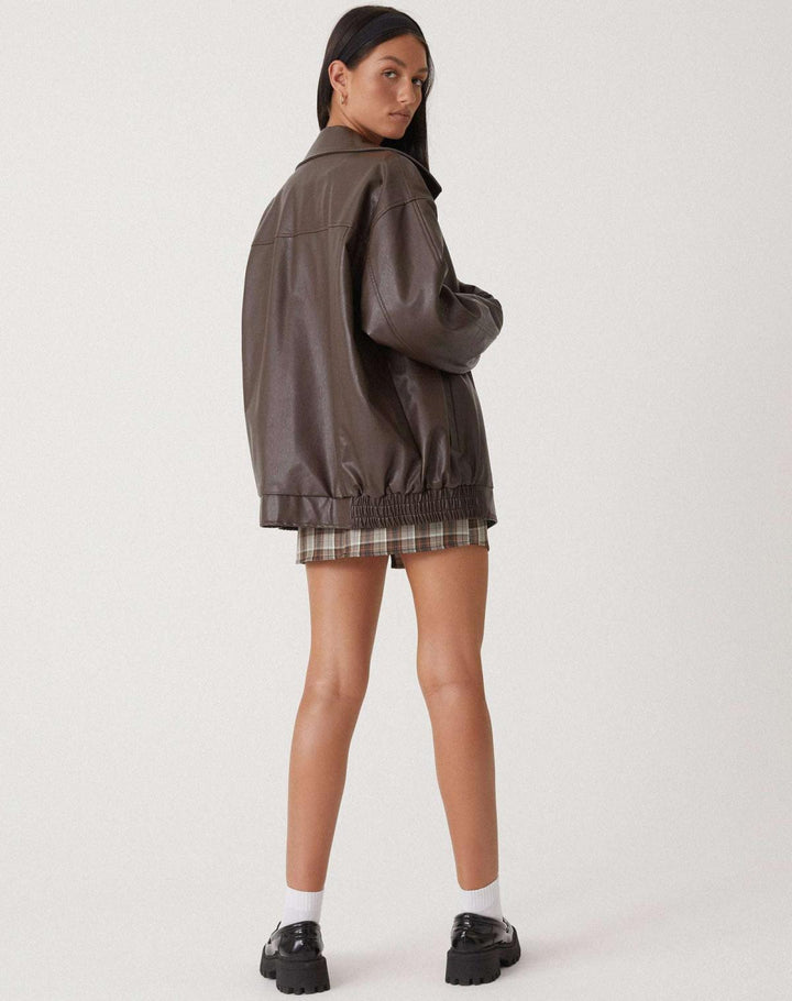 Oversized Loose Leather Women's Jacket – Yara-Brown-XS-State of Style