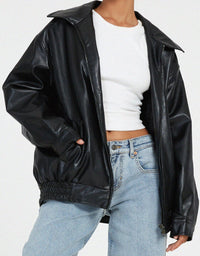 Oversized Loose Leather Women's Jacket – Yara-Brown-XS-State of Style