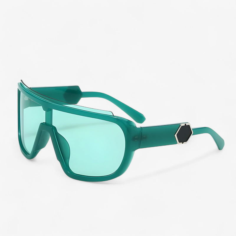 Oversized Monoblock Wraparound Sunglasses – Auron-Green-State of Style
