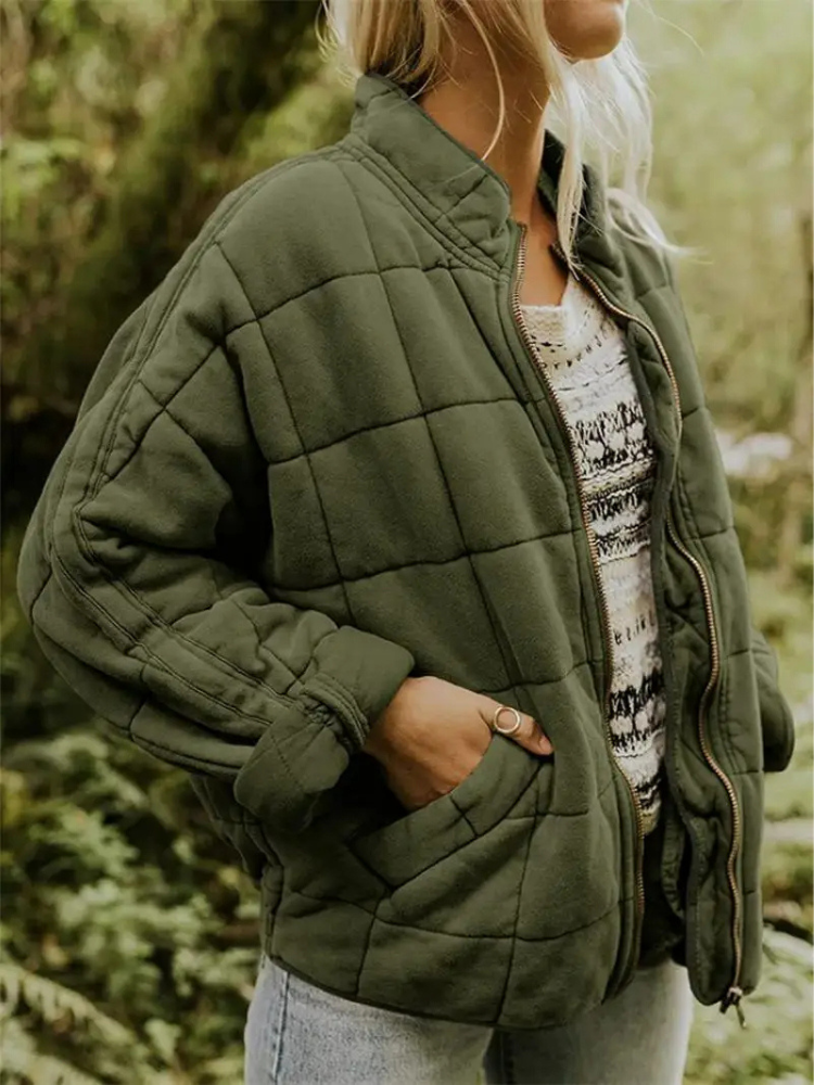 Oversized Padded Intermediate Jacket - Eliza-Olive Green-S-State of Style