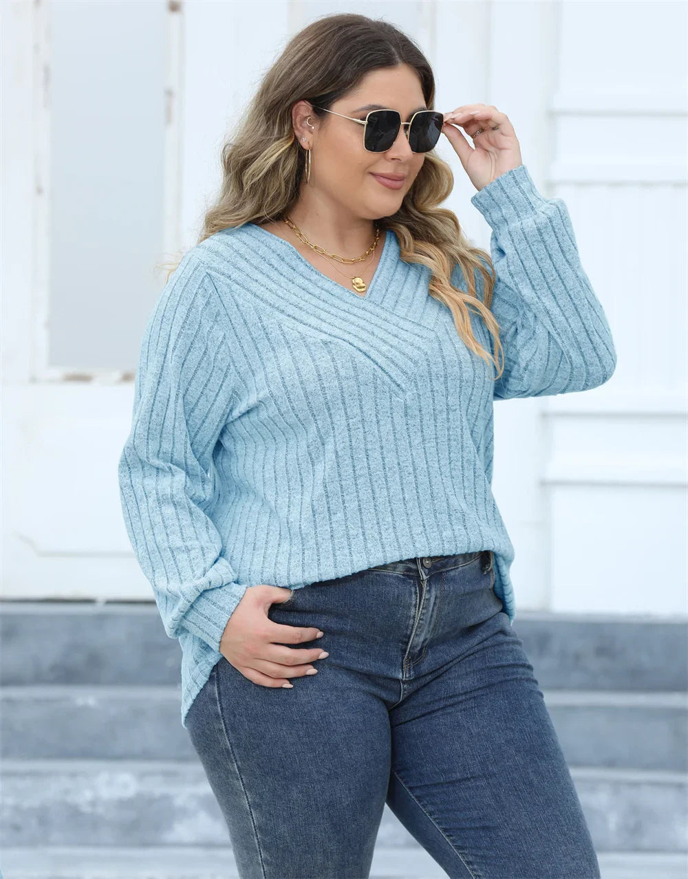 Oversized Ribbed Knit Long Sleeve Top-Black-L-State of Style