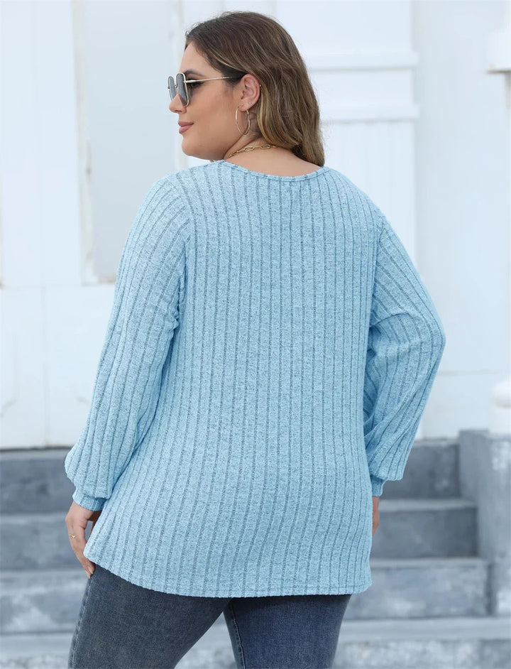 Oversized Ribbed Knit Long Sleeve Top-Black-L-State of Style