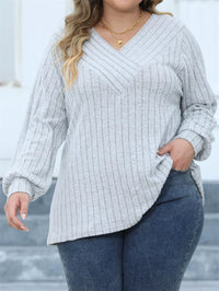 Oversized Ribbed Knit Long Sleeve Top-Black-L-State of Style