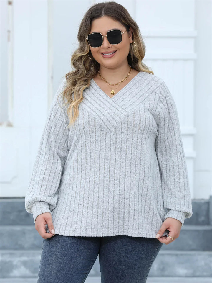Oversized Ribbed Knit Long Sleeve Top-Black-L-State of Style