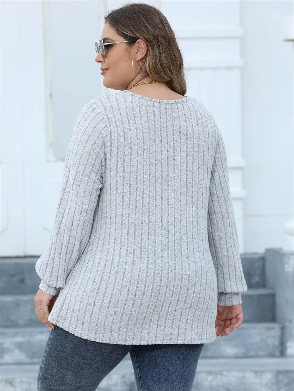 Oversized Ribbed Knit Long Sleeve Top-Black-L-State of Style