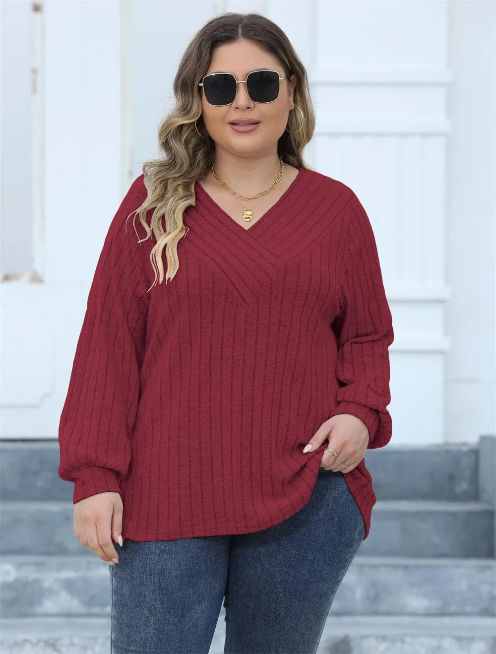 Oversized Ribbed Knit Long Sleeve Top-Black-L-State of Style