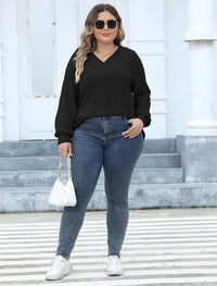Oversized Ribbed Knit Long Sleeve Top-Black-L-State of Style