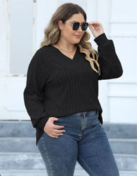 Oversized Ribbed Knit Long Sleeve Top-Black-L-State of Style