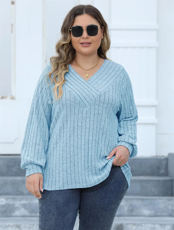 Oversized Ribbed Knit Long Sleeve Top-Sky Blue-L-State of Style